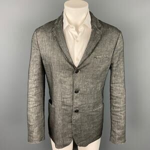 AQUARAMA Size 40 Black & White Heather Linen Blend Notch Lapel Sport Coat